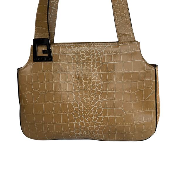 GUESS Tan Croc-Embossed Leather Double-Handle Shoulder Bag - Picture 2 of 12
